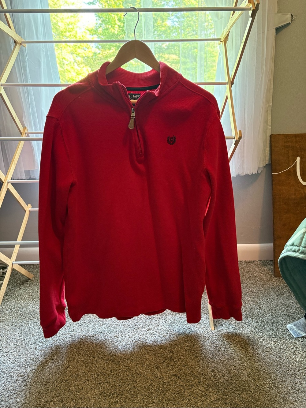 Chaps Red Zip-Neck Pullover with Black Trim